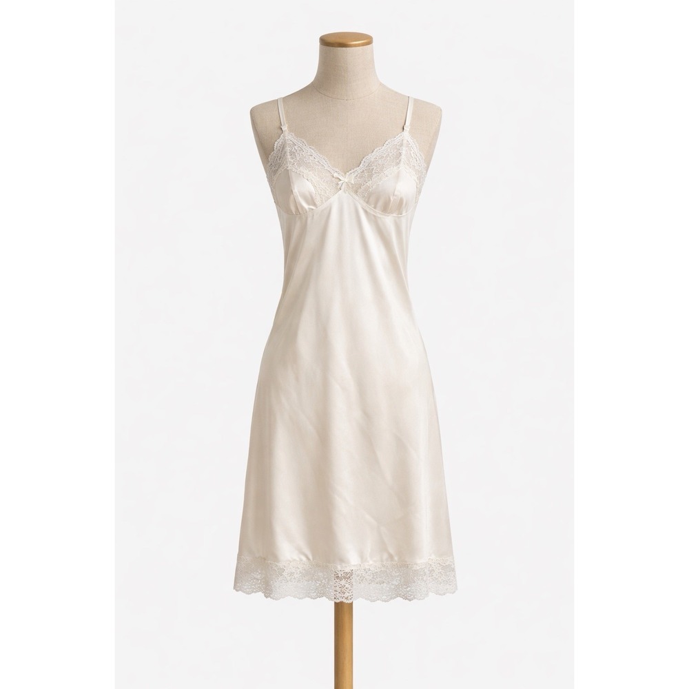 Vanity Fair Ivory Lace Trim Full Slip Nylon Vintage Lingerie Size 34
